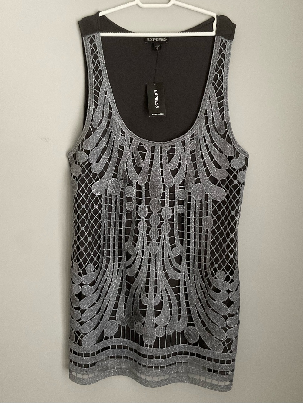Express Women’s dark gray Tank Top with Silver Sequin Overlay
